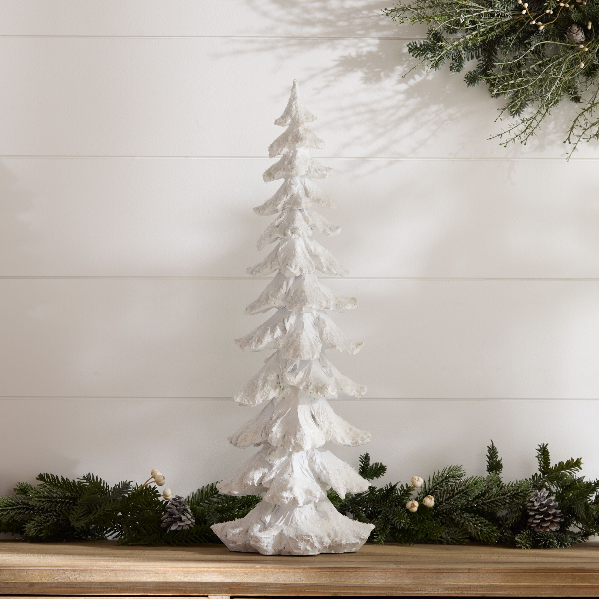 Flocked Pine Tree with Carved Design 26 inchesH, WHITE SILVER, alternate image number 3