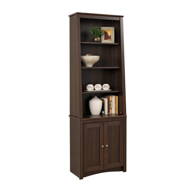 Tall Slant-Back Bookcase with 2 Shaker Doors, Espresso, , on-hover image number 1