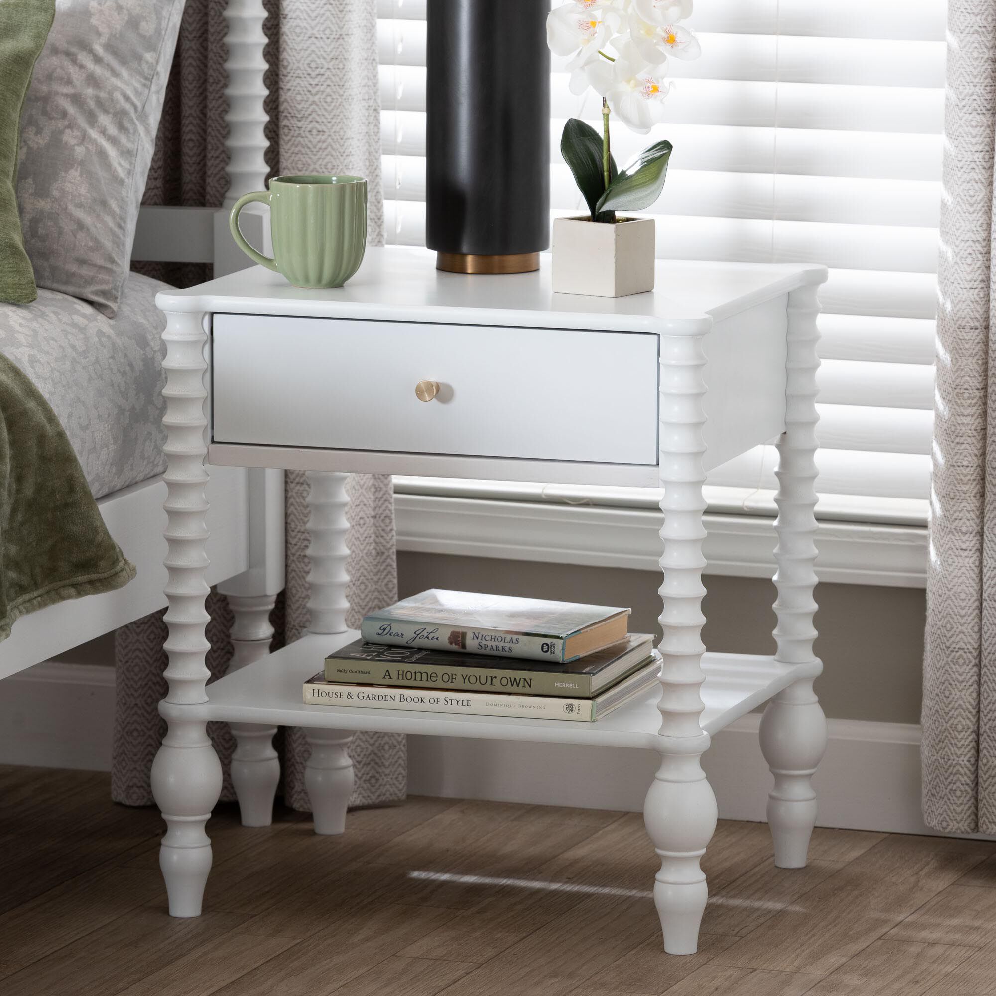 Callison Spindle Nightstand - 1-Drawer, WHITE, hi-res image number 0