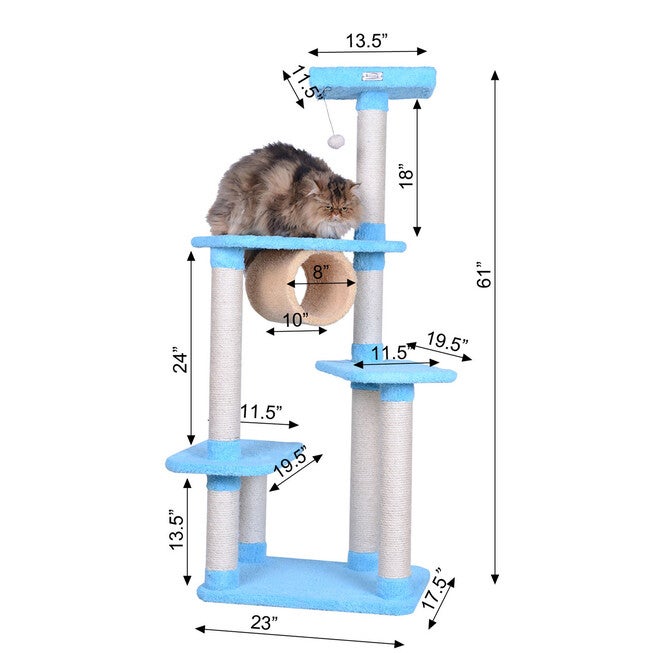 Real Wood 61 inches Cat Climber Junggle Tree With Platforms, , alternate image number null