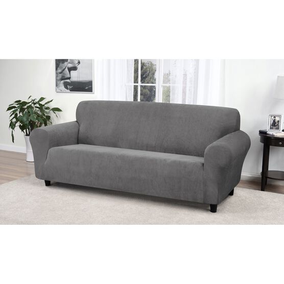 Kathy Ireland Knit Pique Sofa Slipcover Furniture Protector, CHARCOAL, hi-res image number null