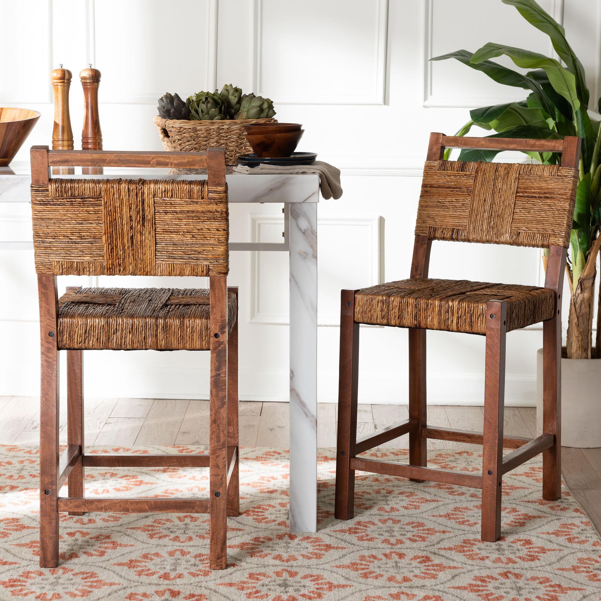 Raniya Seagrass Counter Stool Set of 2, BROWN, hi-res image number 0
