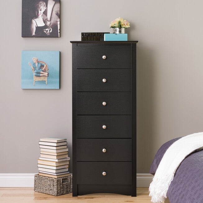 Sonoma Tall 6 Drawer Chest, Black, BLACK, hi-res image number null