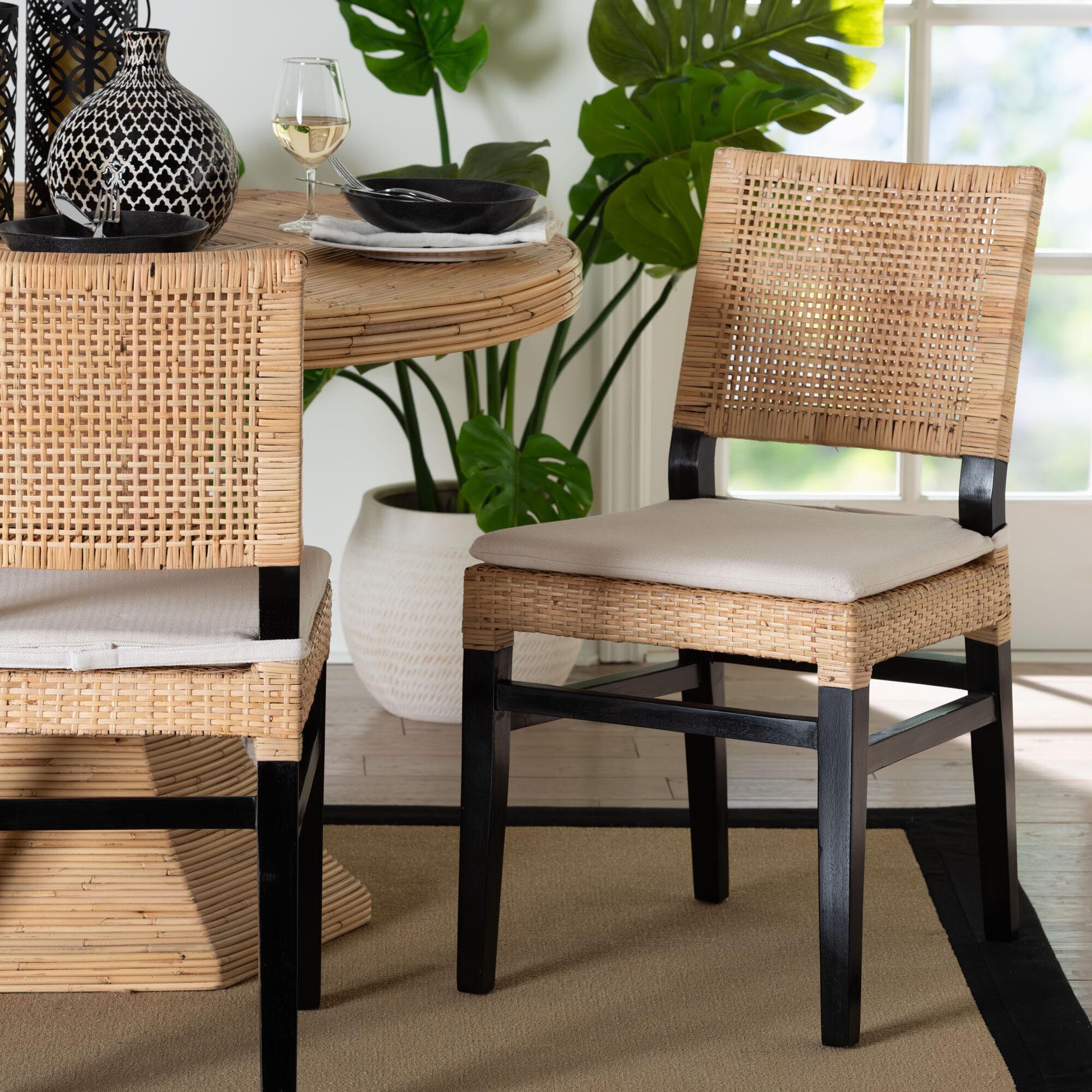 Lesia Natural Rattan Dining Chair with Cushion, BROWN, hi-res image number 0