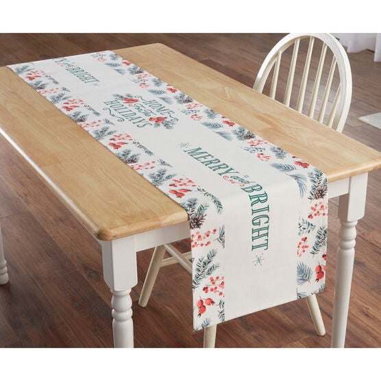 MERRY & BRIGHT TABLE RUNNER, WHITE
