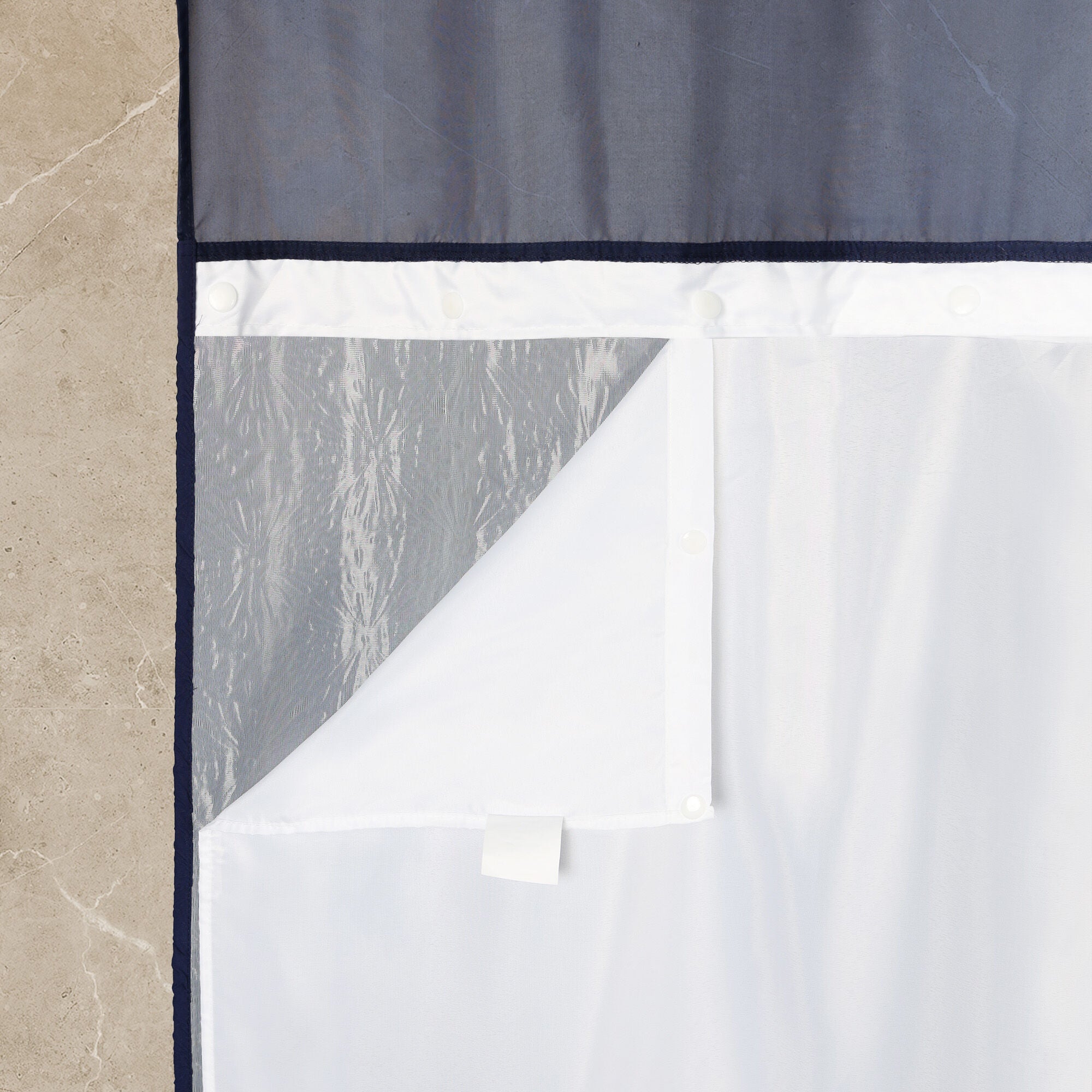 Starburst Crinkle Shower Curtain with Snap-in Liner, Hooks Included, NAVY, alternate image number 4