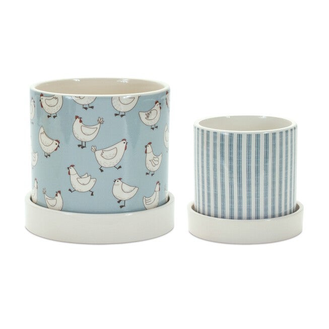 Container (Set of 2) 4.5 inchesD x 4.25 inchesH, 5.25 inchesD x 5.25 inchesH Dolomite, BLUE/WHITE, hi-res image number 0