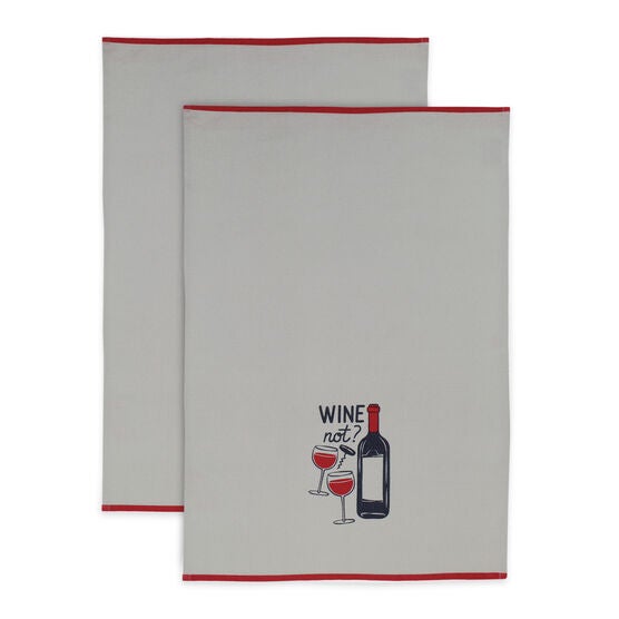 Fun Designer Print Kitchen Towel, Set 2, BURGUNDY GRAY, hi-res image number null