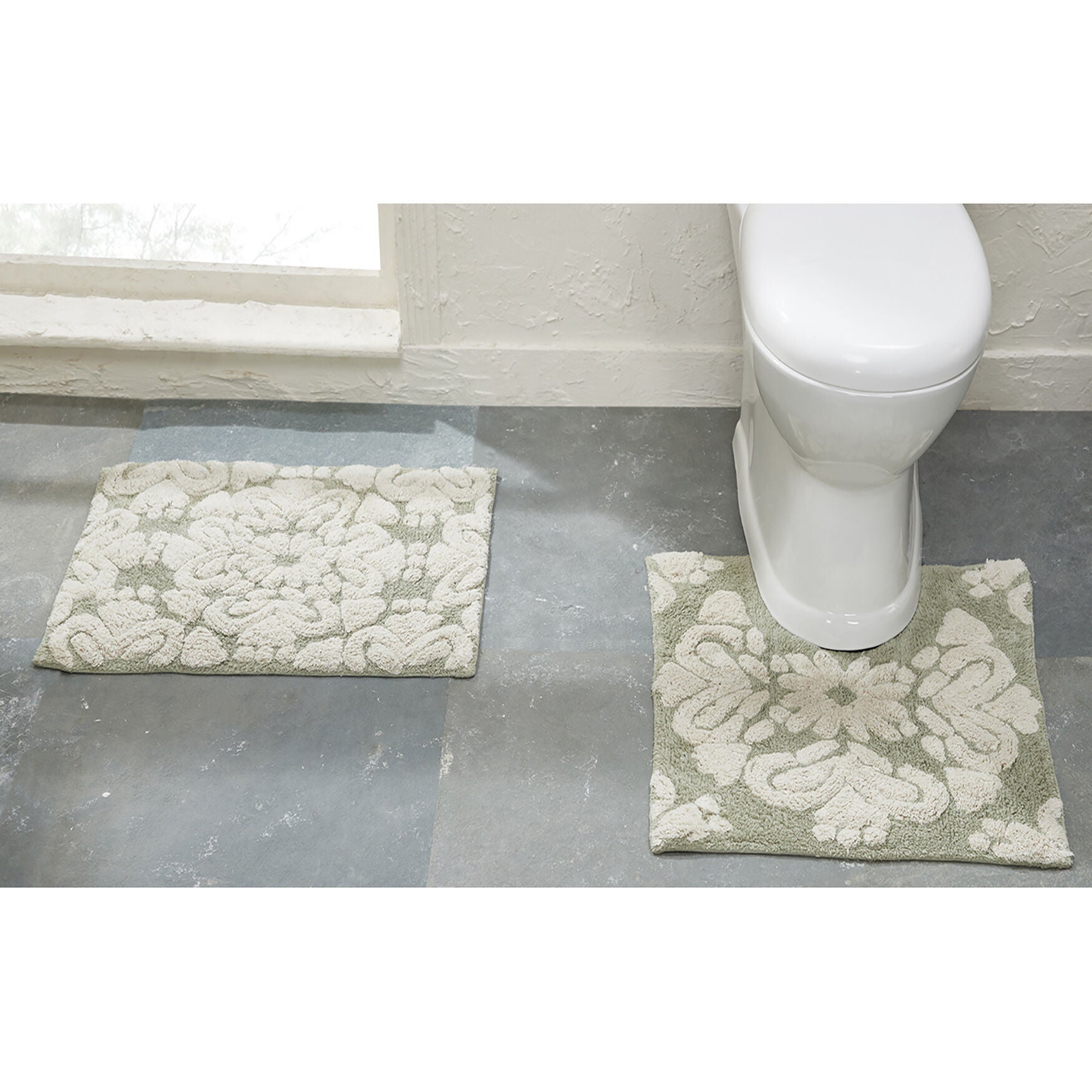 Medallion Collection 100% Cotton 2 Piece (17 inches X 24 inches | 20 inches X 20 inches) Bath Rug Set, SAGE NATURAL, hi-res image number 0