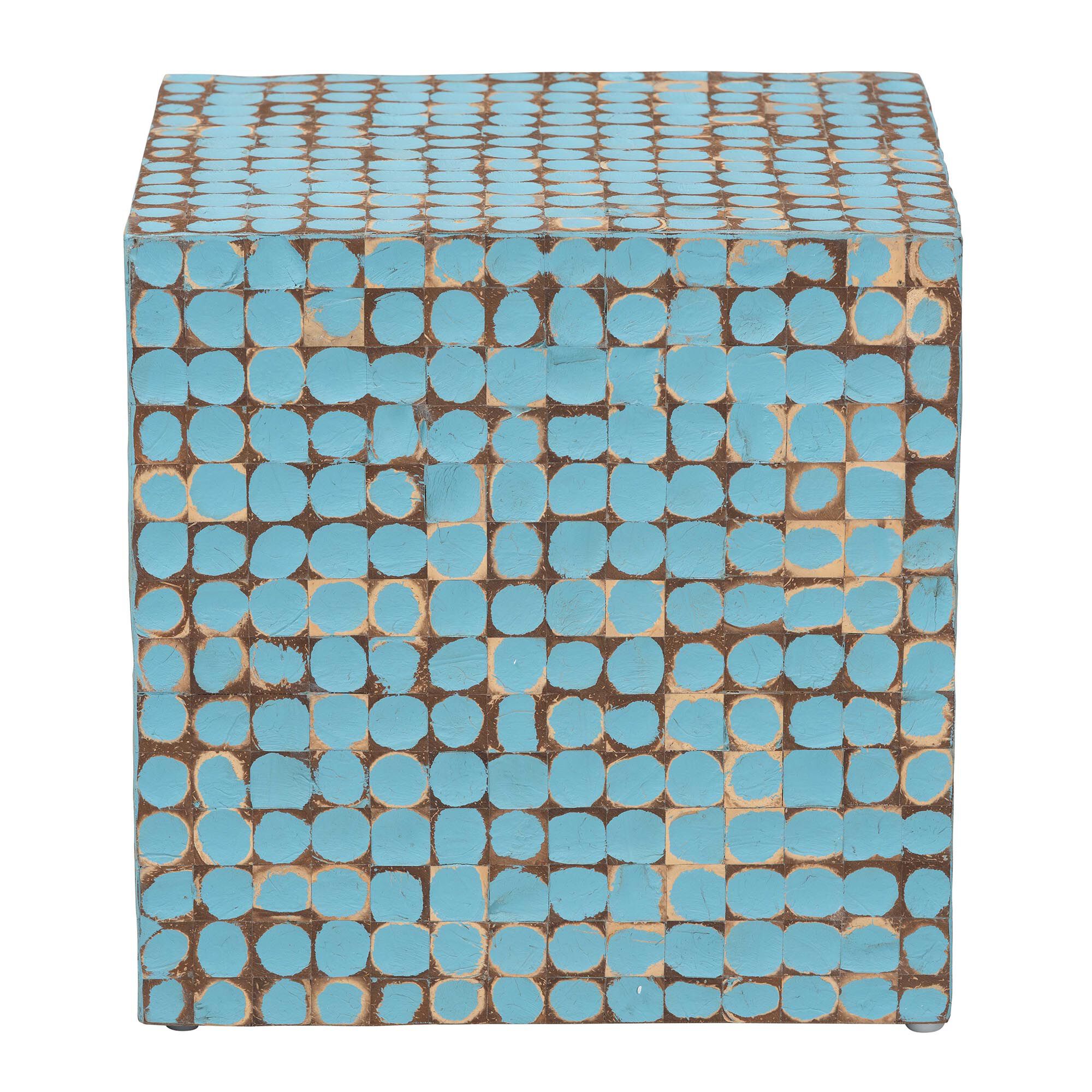 Janella Bohemian Coconut Shell and Acacia Wood End Table, BLUE, alternate image number 2