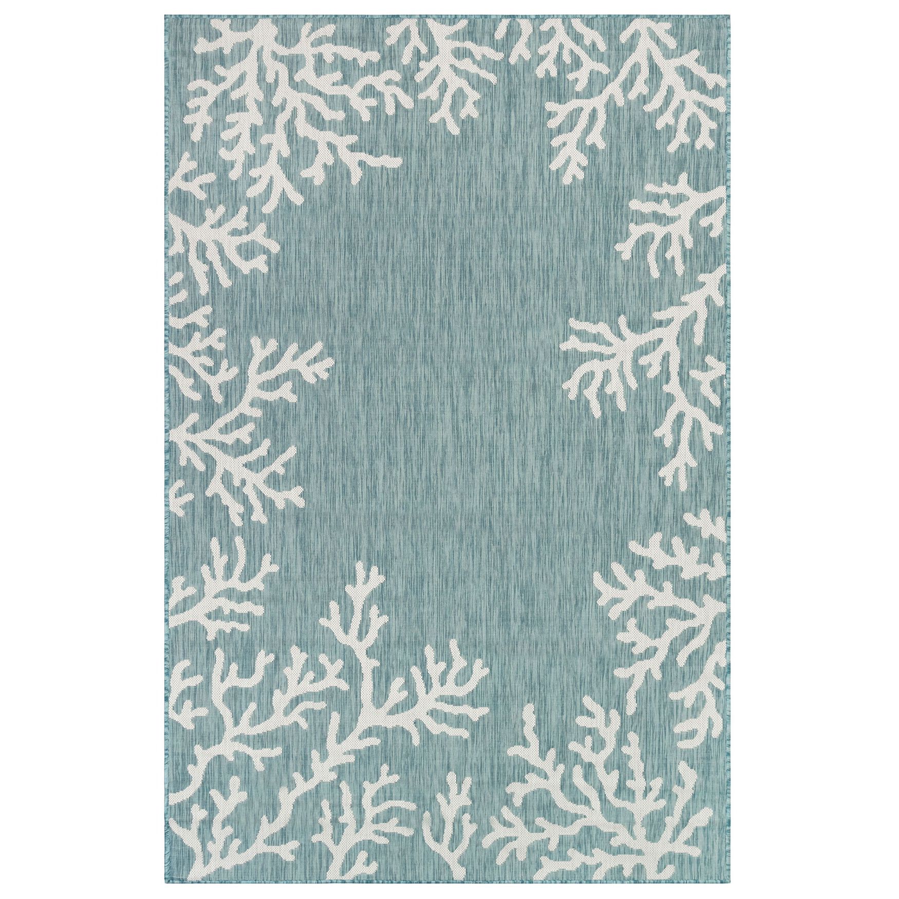Liora Manne Carmel Coral Border Indoor/Outdoor Rug 23 inchesX7 feet 6 inches, AQUA, hi-res image number 0