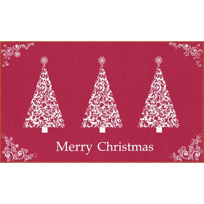 Ornamental Trees Red Kitchen Rug, RED, hi-res image number null