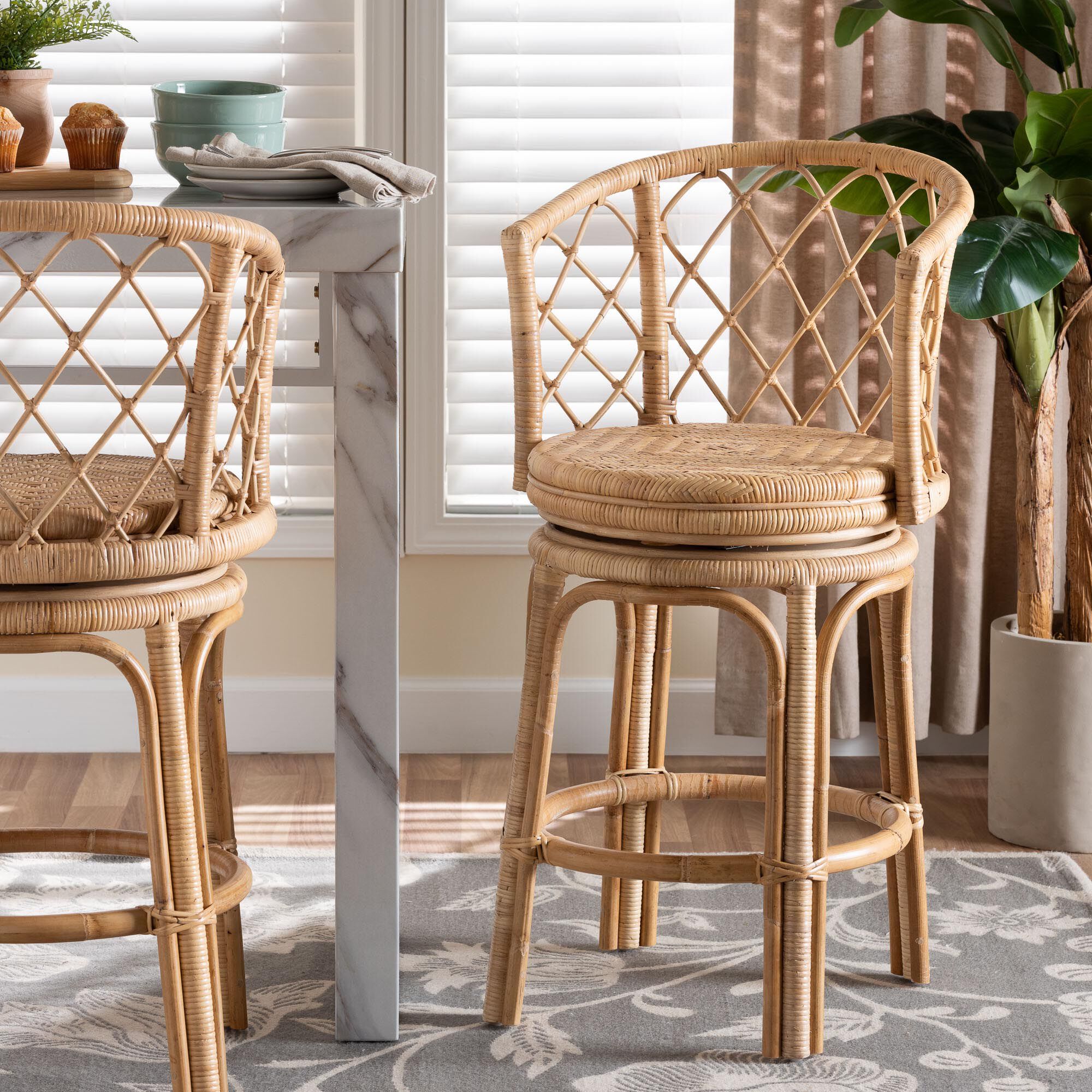 Ayu Bohemian Light Honey Rattan Swivel Counter Stool, NATURAL, hi-res image number 0