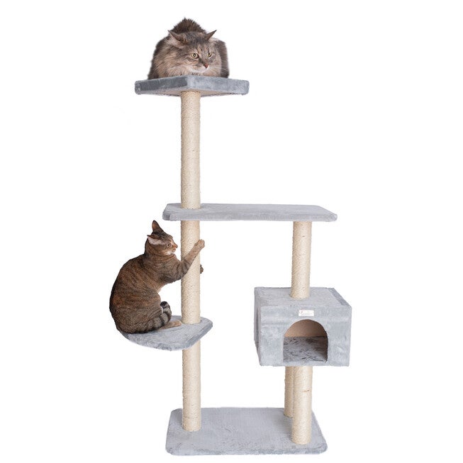 Gleepet 57 inches Real Wood Cat Tree With Condo And Perch, SILVER, hi-res image number 0