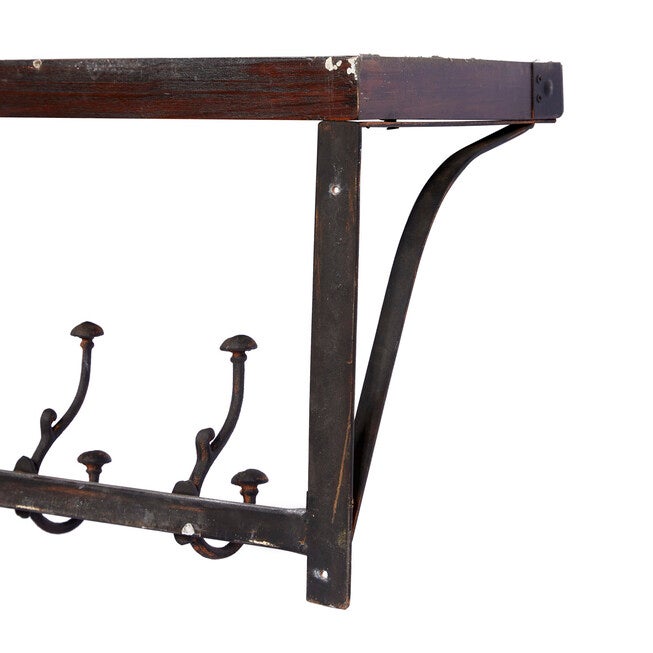 Brown Wood Industrial Wall Hooks With Shelf Wall Hook, , on-hover image number 1