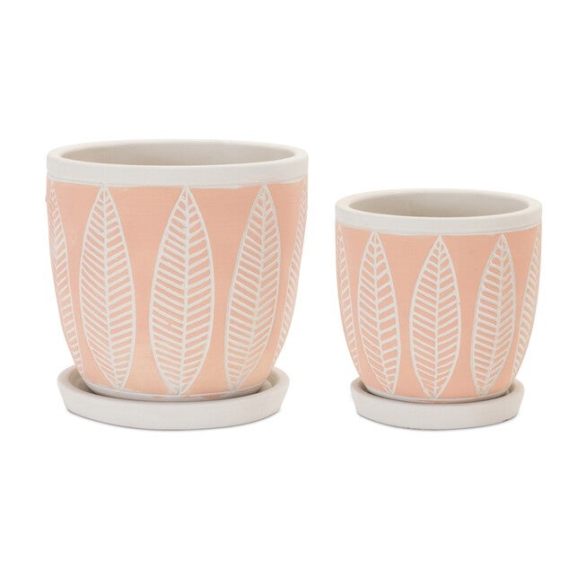 Stone Planter with Plate (Set of 2), WHITE/PINK, hi-res image number null