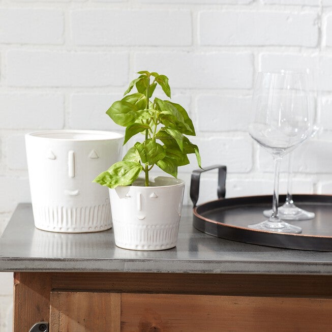 Porcelain Face Planter (Set of 2), WHITE, alternate image number null