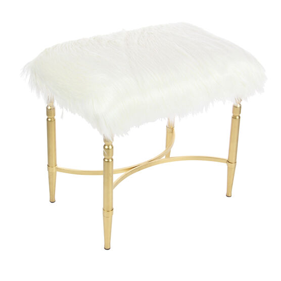 Gold Fur and Metal Contemporary Stool, 20x26x18, GOLD, hi-res image number null