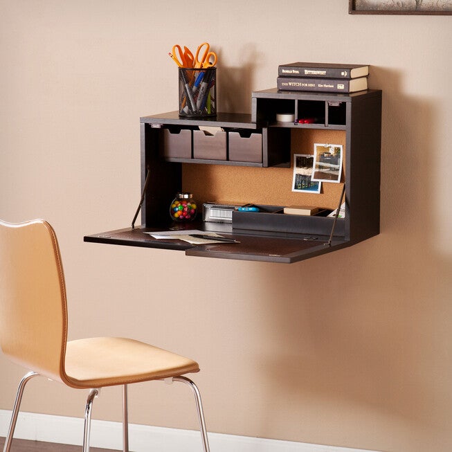 Wall-Mounted Desk with Foldaway Desktop, BLACK CHOCOLATE, hi-res image number 0