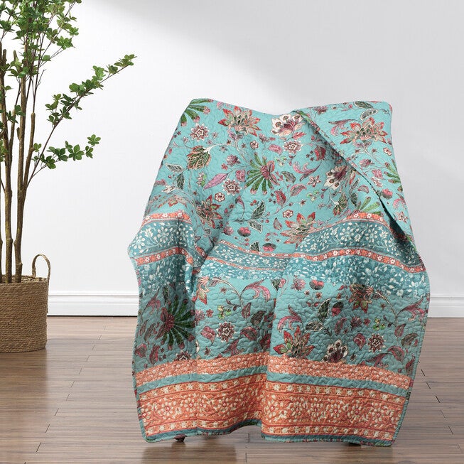 Audrey Turquoise Throw Blanket, TURQUOISE, hi-res image number 0