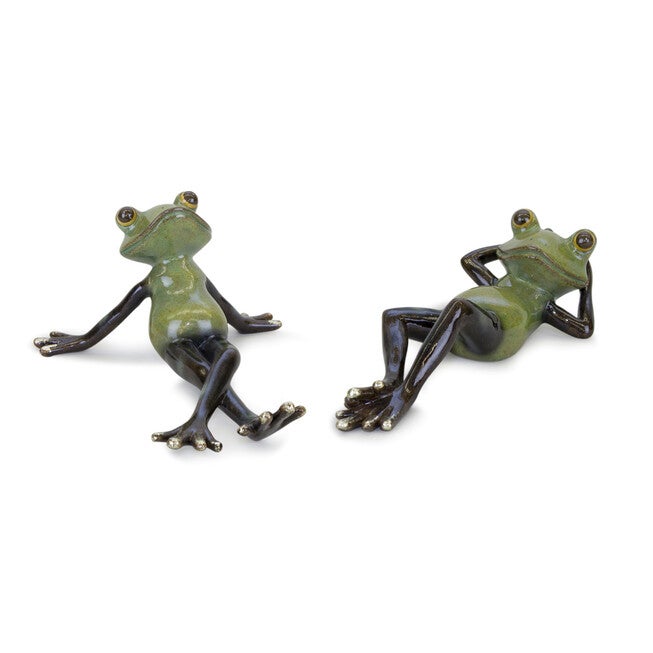 Lounging Garden Frog Figurine (Set Of 2), BROWN, hi-res image number null