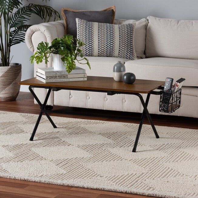 Mariela Natural Brown And Black Low Profile Coffee Table With Basket, , alternate image number null