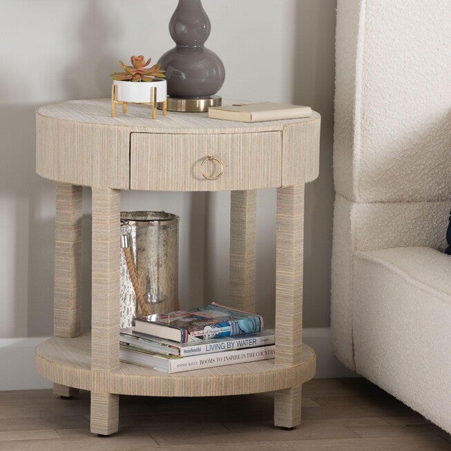 Sadia Bohemian Woven Natural Grasscloth 1-Drawer Nightstand, NATURAL/GOLD, hi-res image number null