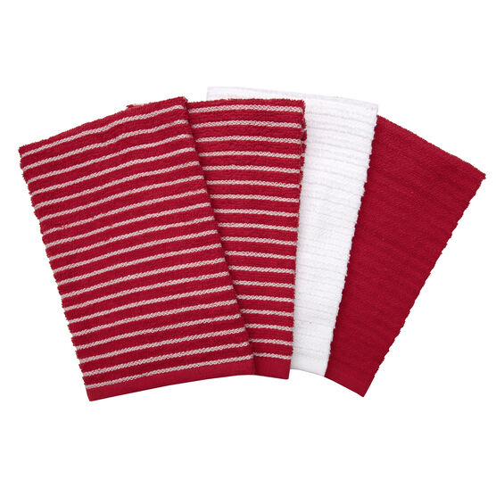 Horizontal Stripe Bar Mop Towels, Set Of 4 Kitchen Towel, RED, hi-res image number null