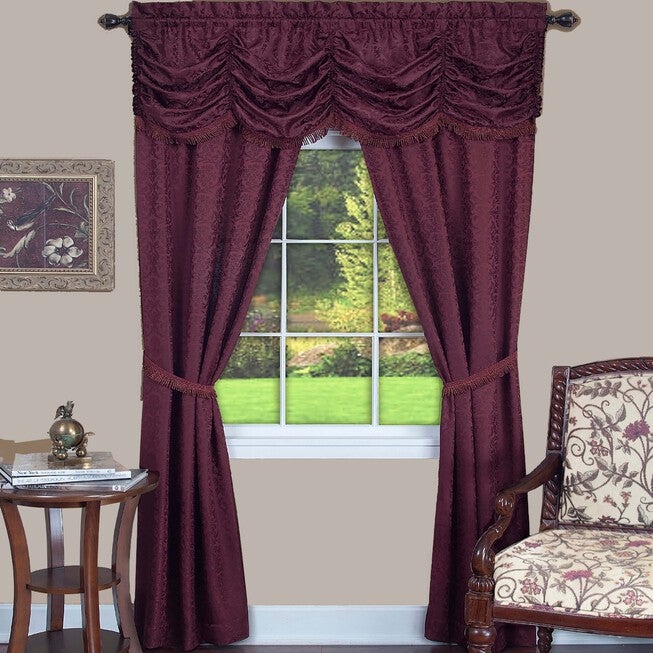 Affordable Panache 5 Piece Window Curtain Set, Burgundy Brylane Home
