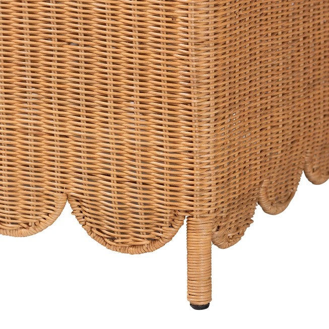 bali & pari Teresa Bohemian Light Honey Scalloped Rattan Ottoman Bench, LIGHT HONEY, alternate image number 4