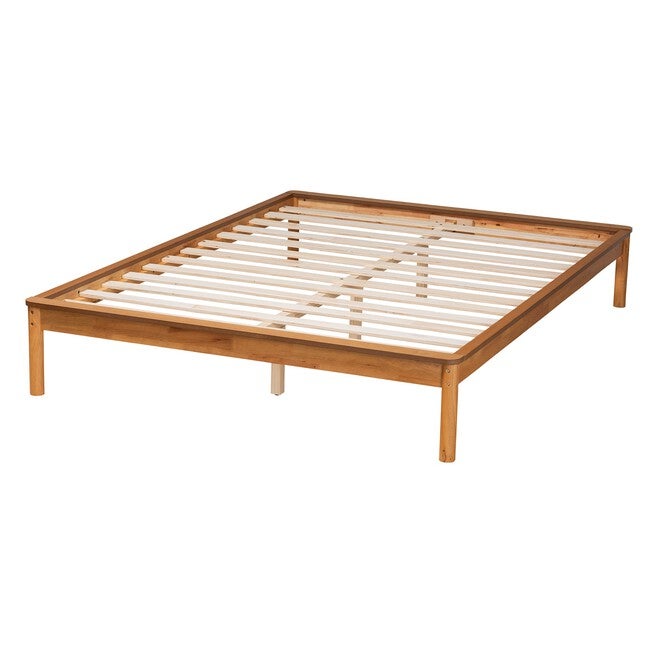 Efren Mid-Century Modern Honey Oak Finished Wood Full Size Bed Frame, , alternate image number null