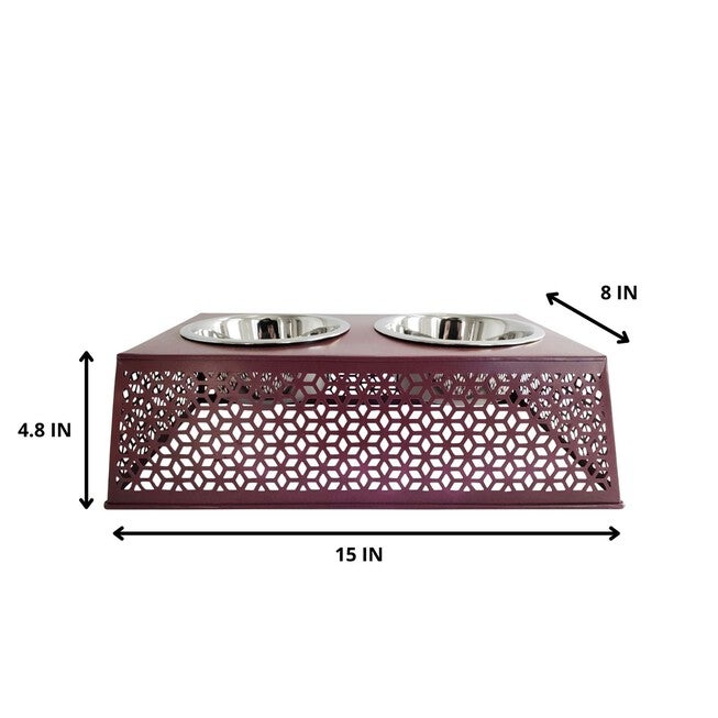 Plum Wine Raised Pet Dog Feeder with Bowls, , alternate image number null