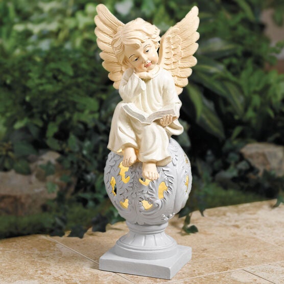 Sitting Angel Statue With Warm Solar Light Plus Size Outdoor Décor Sitting Angel Statue With Warm Solar Light