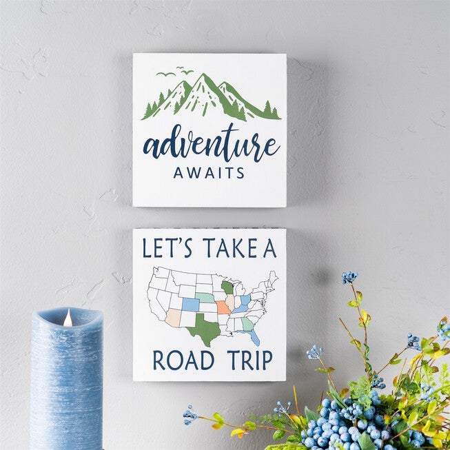 Wood Adventure Block Sentiment Sign (Set of 4), BLUE WHITE GREEN, alternate image number null
