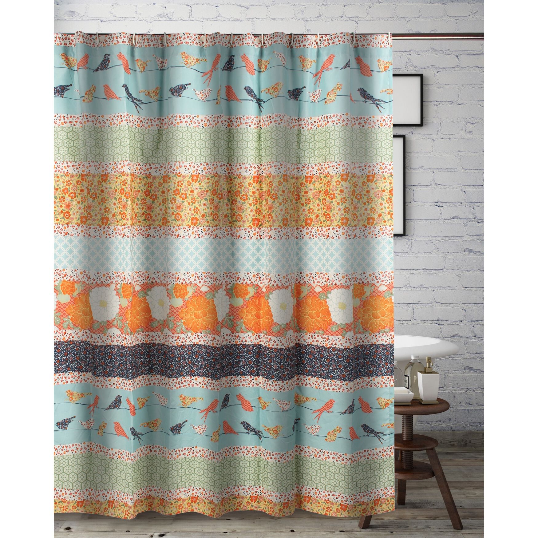 Penelope Shower Curtain, CALICO STRIPE, hi-res image number 0
