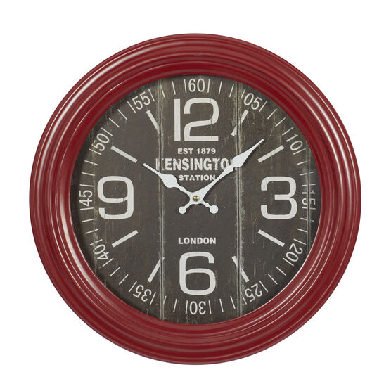 Round Red Wood Kensington Station Wall Clock, RED, hi-res image number null