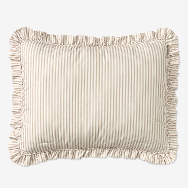 Ticking Stripe Ruffle Sham, TAUPE, hi-res image number 0