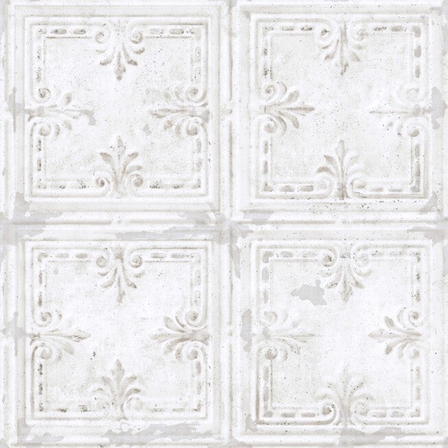 Peel And Stick Wallpaper, TIN TILE WHITE, hi-res image number 0