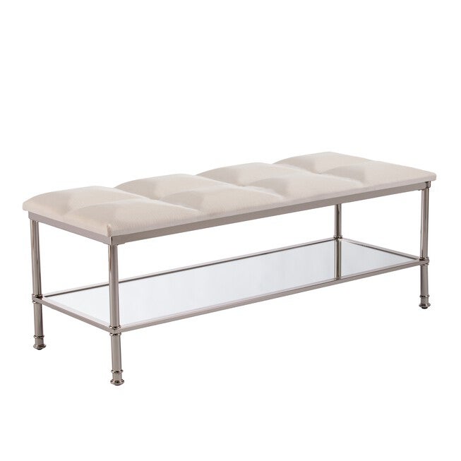 Paschall White Storage Bench with Mirrored Shelf, , alternate image number null