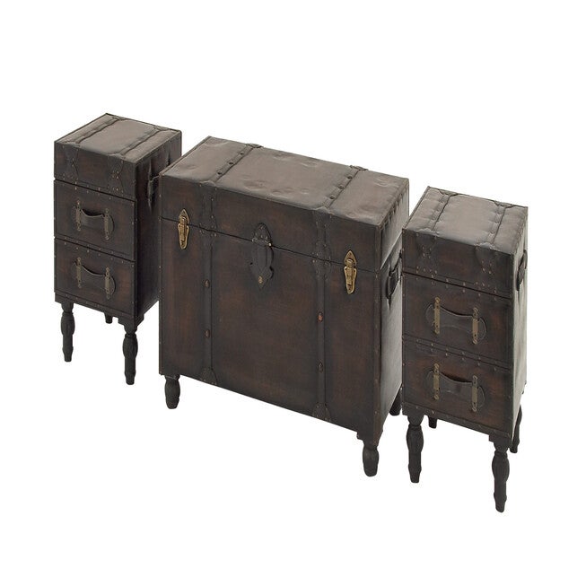 Set Of 3 Brown Wood Traditional Bench Bench, , alternate image number 6