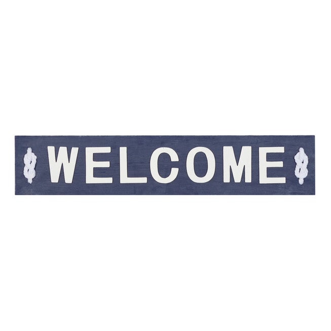 Coastal Blue And White Wood And Metal Welcome Sign, BLUE, hi-res image number 0