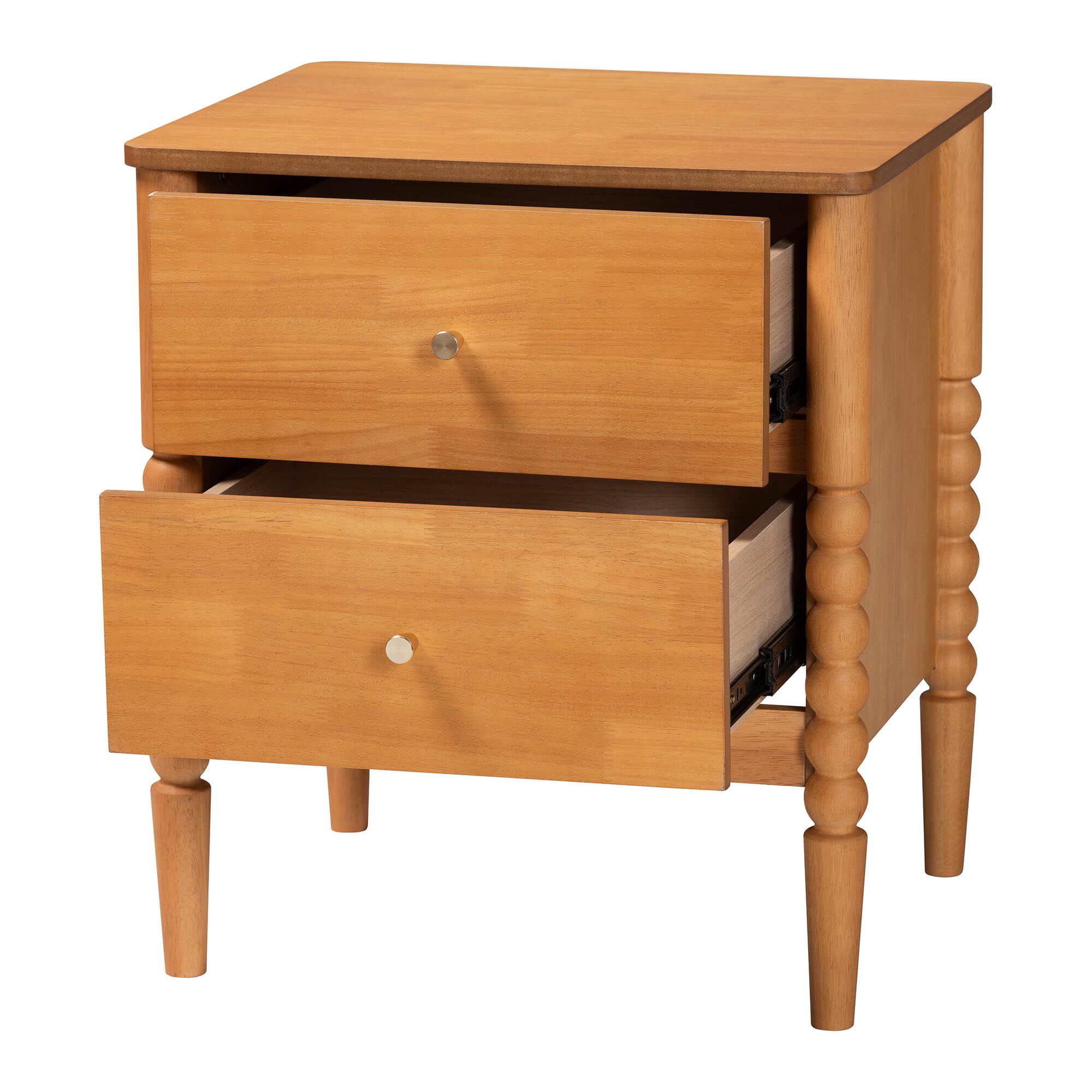 Lucera Mid-Century White 2-Drawer Bobbin Nightstand, BROWN, alternate image number 2