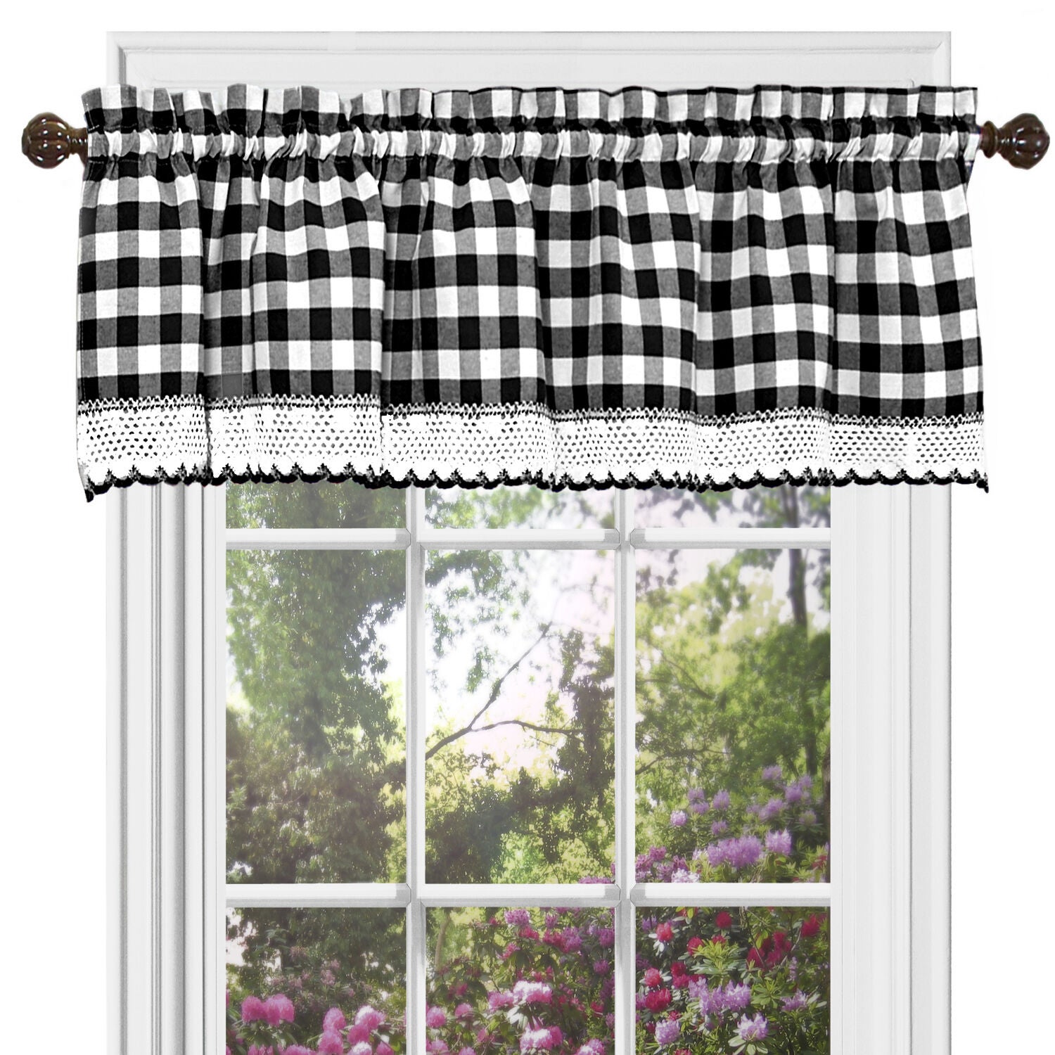 Buffalo Check Window Curtain Valance, BLACK, alternate image number 1
