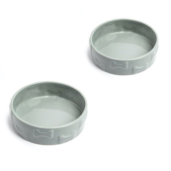 Set Of Two Manor Grey Medium Pet Dog Bowls, GREY, hi-res image number null