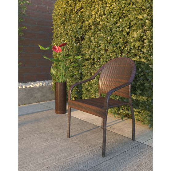 Rhodos Café Stacking Chair in Mocha All-weather Wicker - 4pk, , on-hover image number null