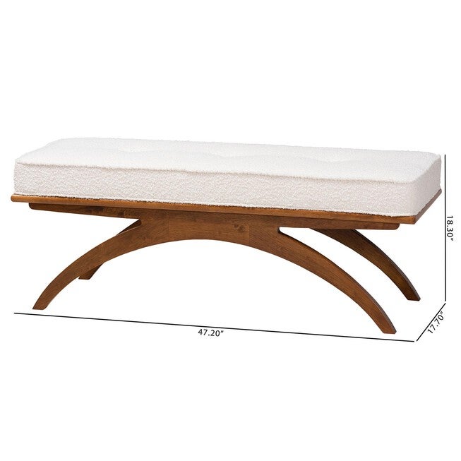 Orella Japandi Cream Boucle Fabric And Walnut Brown Finished Wood Bench, , alternate image number null