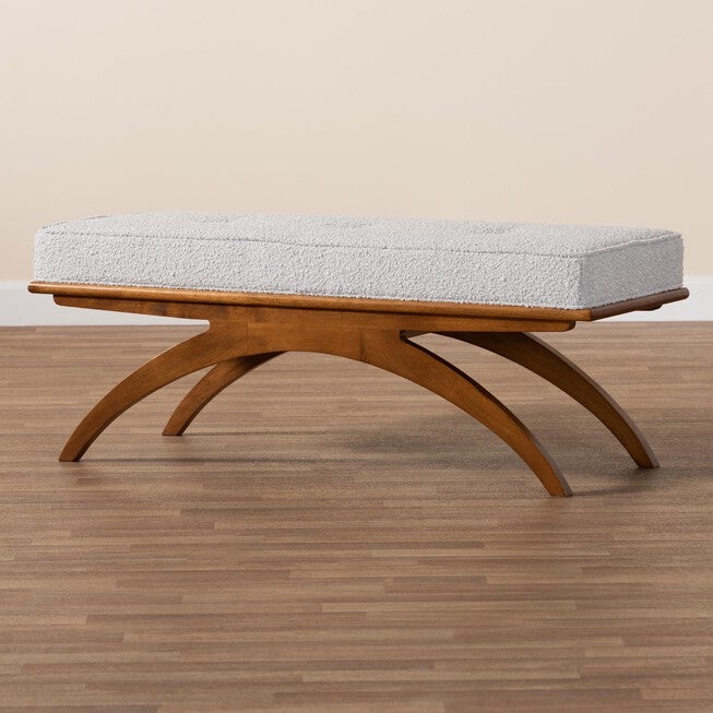 Orella Japandi Cream Boucle Fabric And Walnut Brown Finished Wood Bench, , alternate image number null