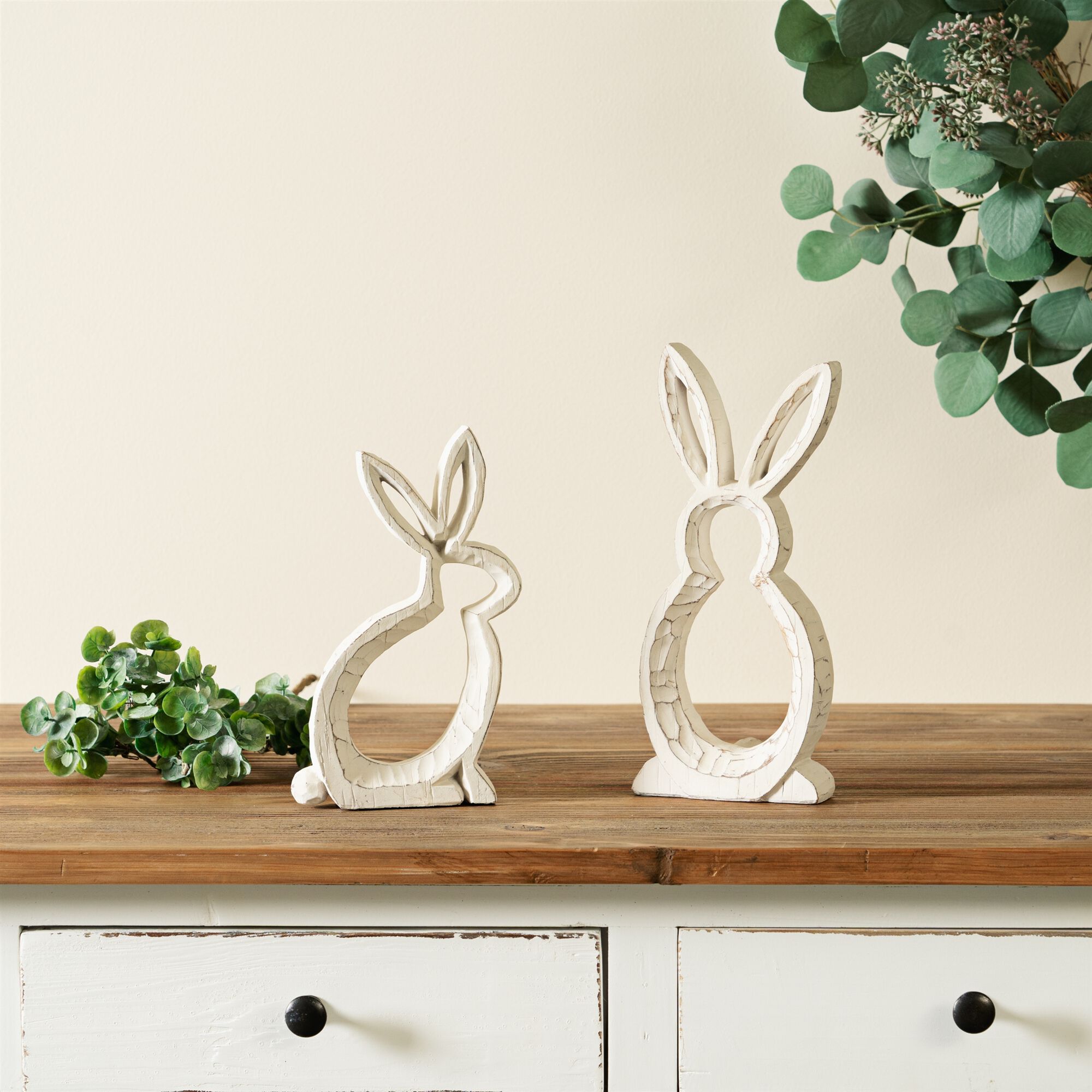 Carved Stone Bunny Outline Decor (Set of 2), WHITE/GREY, alternate image number 2