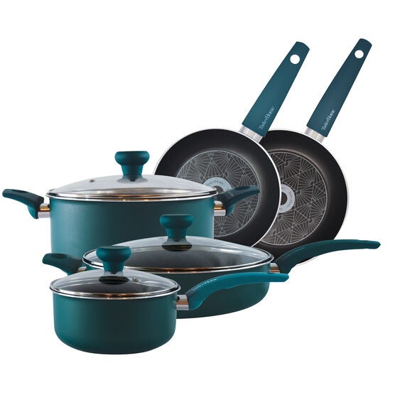 8 Piece Non Stick Aluminum Cookware Set, SEA GREEN, hi-res image number null
