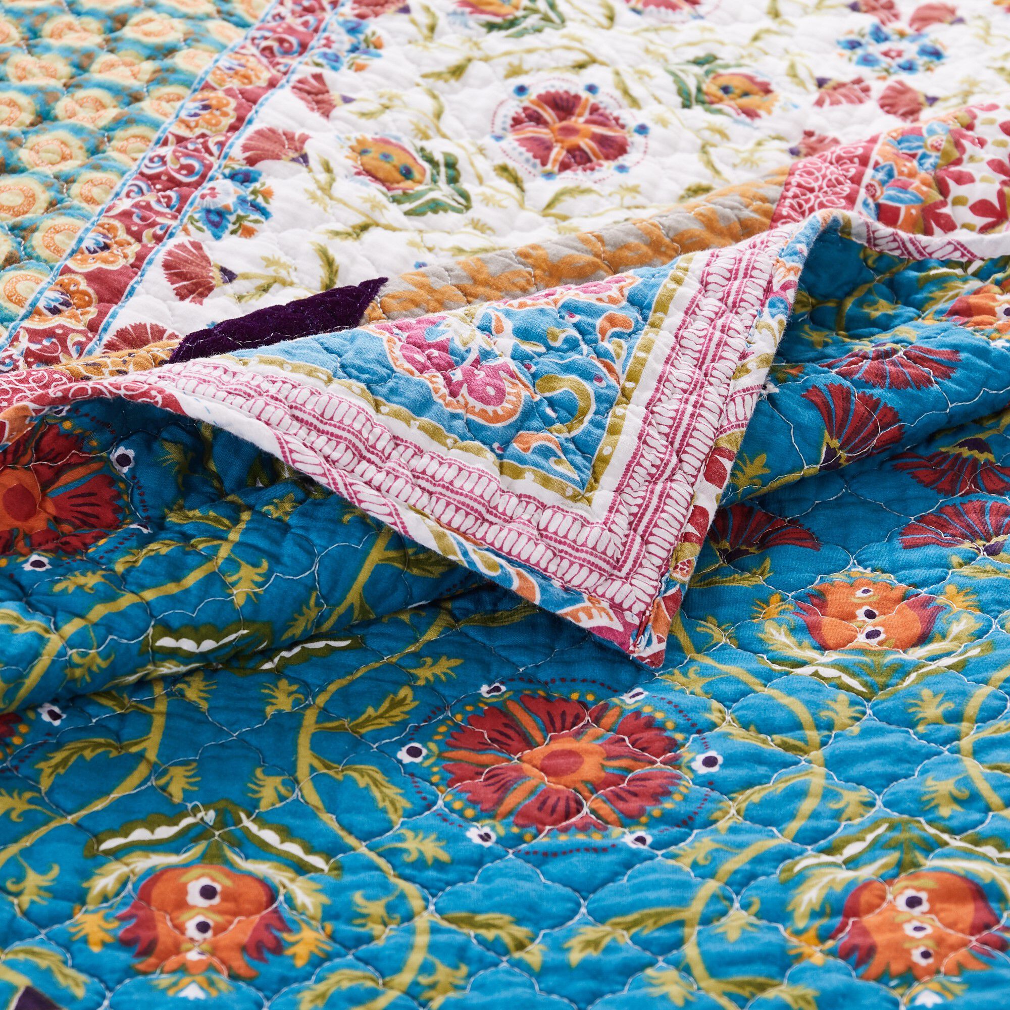 Thalia Bohemian Floral 100% Cotton Quilt Set, TANGO, alternate image number 3